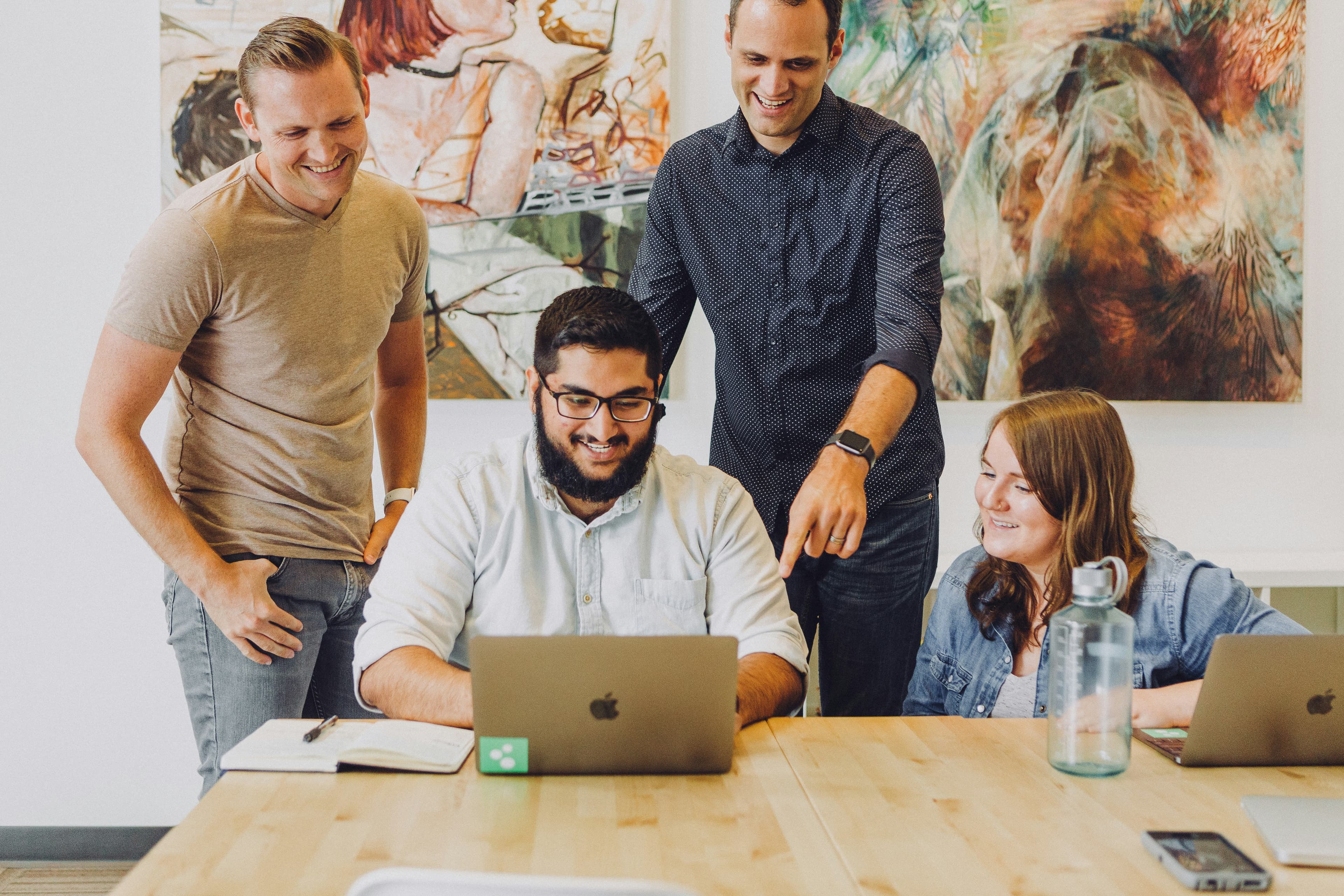 Team working with new employee